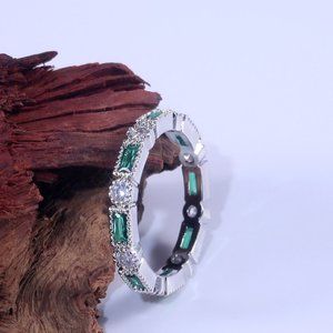 Stackable Trendy 925 Silver Plated Green CZ Ring, FB16FA1107